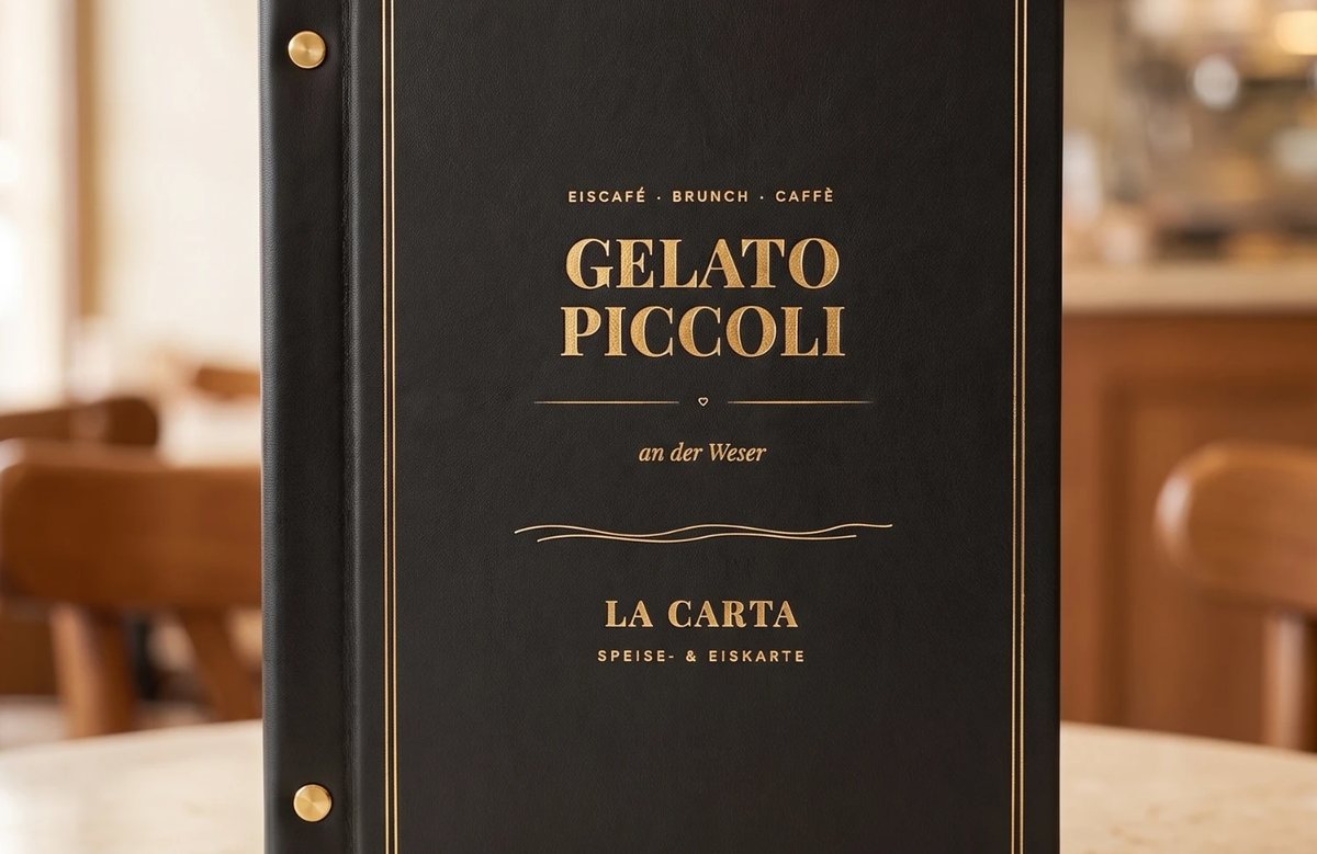 Gebundene Speisekarte von Gelato Piccoli