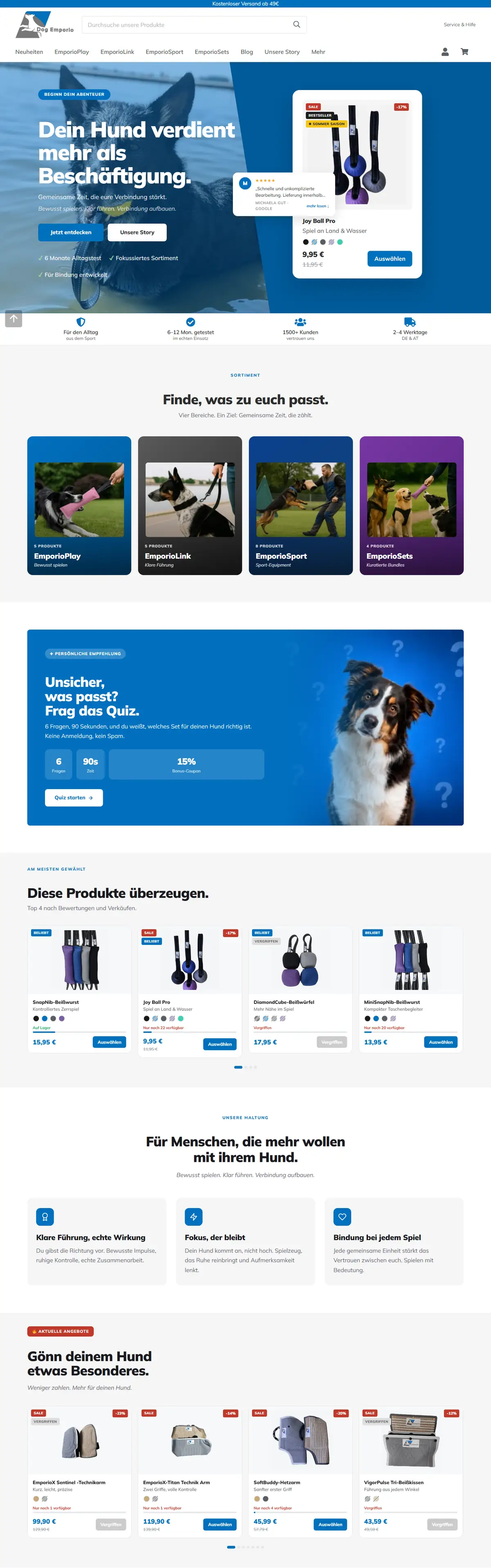 dog-emporio.de am Bildschirm, die ganze Startseite
