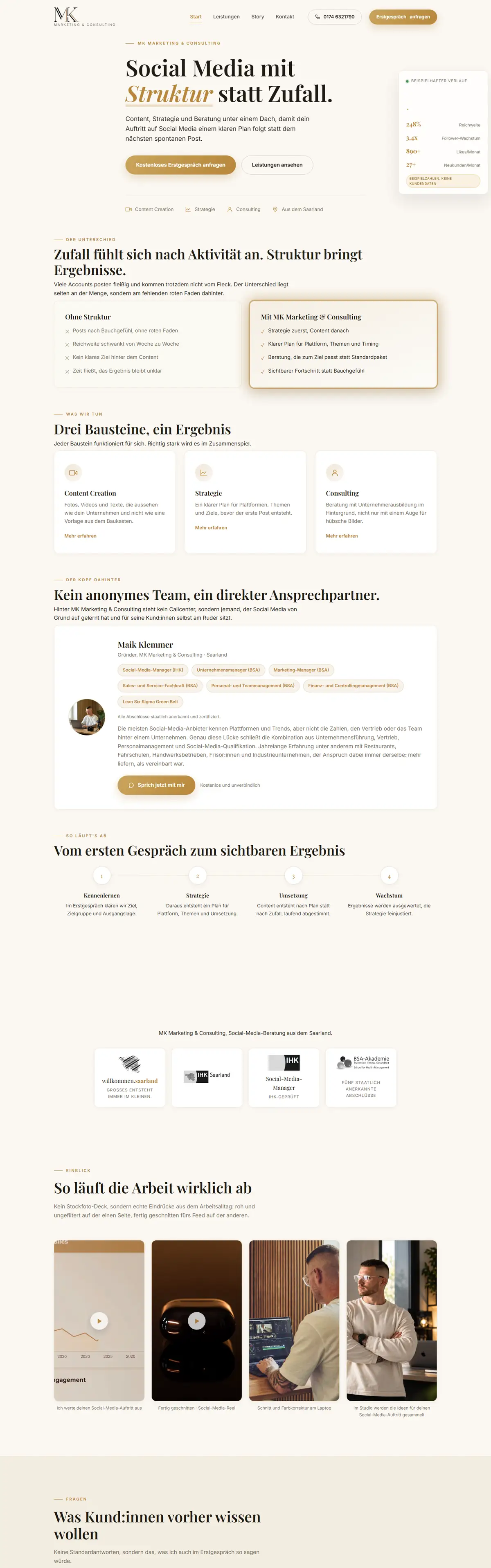 Website von MK Marketing und Consulting am Bildschirm