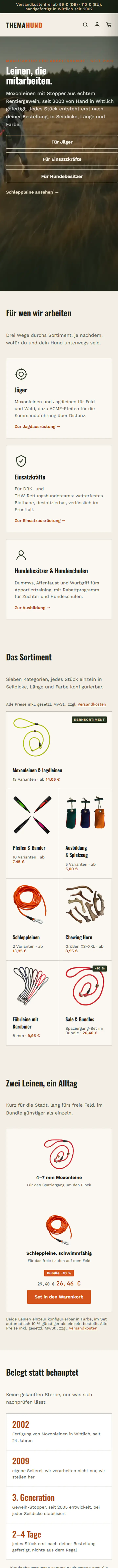 Neue Website für Themahund am Handy, Entwurf