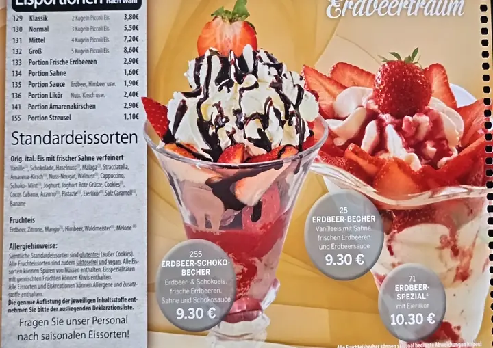 Alte Karte, Seite Erdbeertraum und Eisportionen