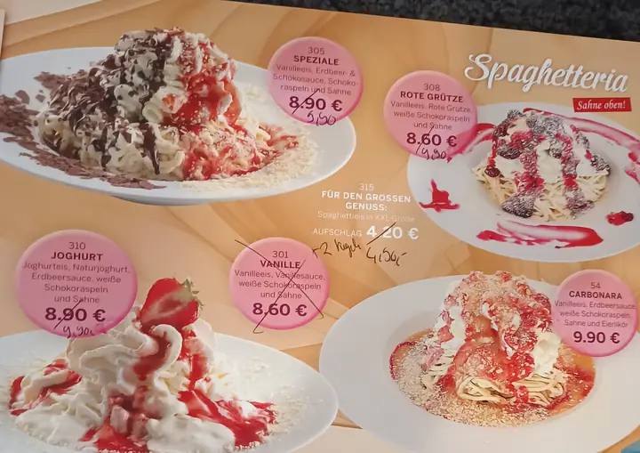 Alte Karte, Seite Spaghetteria