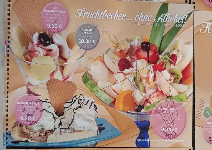 Alte Karte, Seite Fruchtbecher ohne Alkohol
