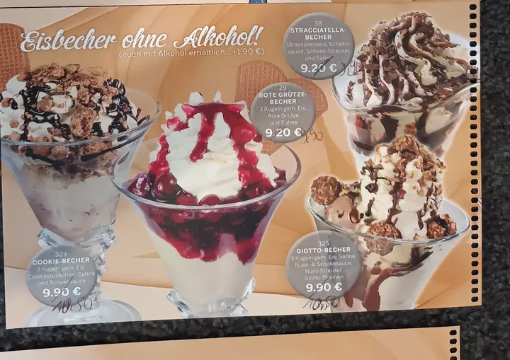 Alte Karte, Seite Eisbecher ohne Alkohol