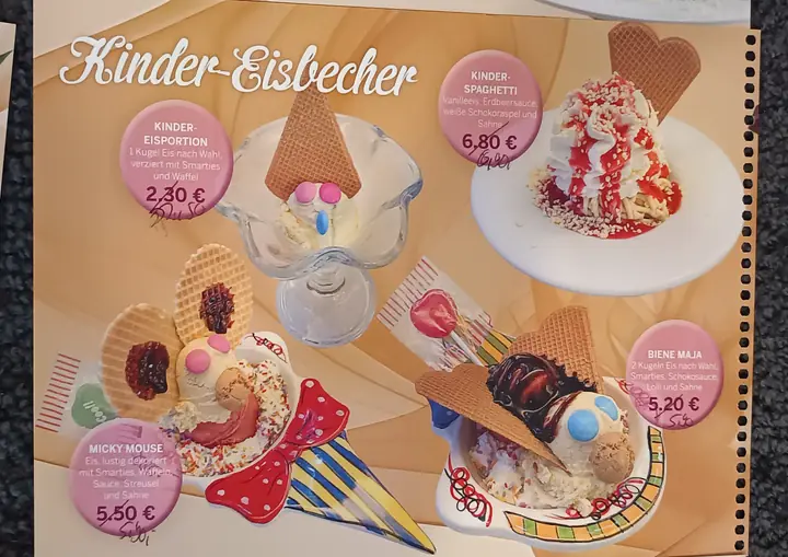 Alte Karte, Seite Kinder-Eisbecher