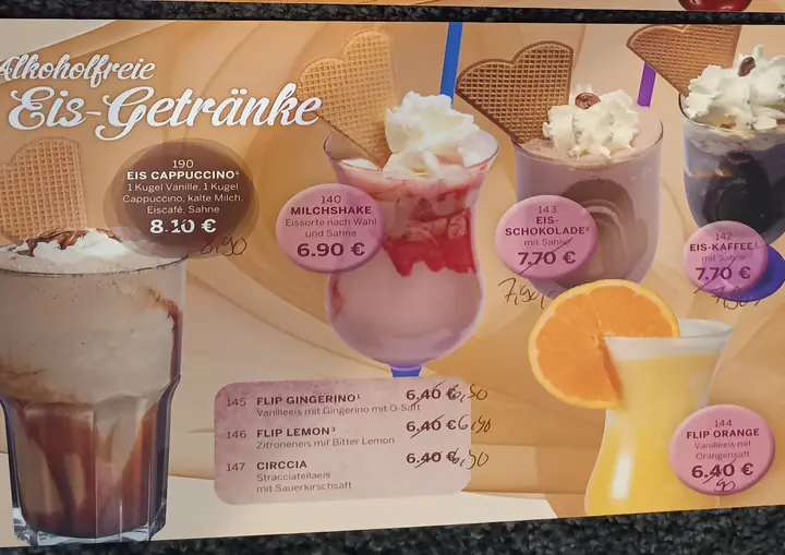 Alte Karte, Seite Alkoholfreie Eis-Getränke