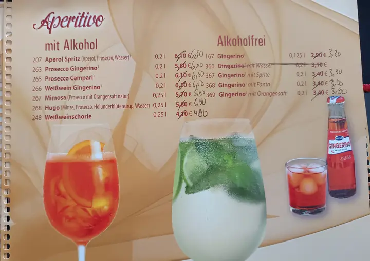 Alte Karte, Seite Aperitivo