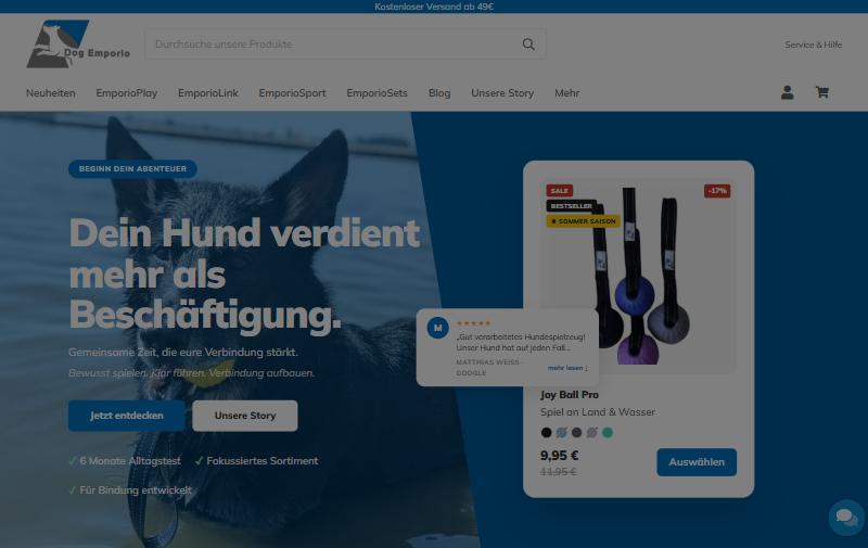 Startseite des Onlineshops dog-emporio.de